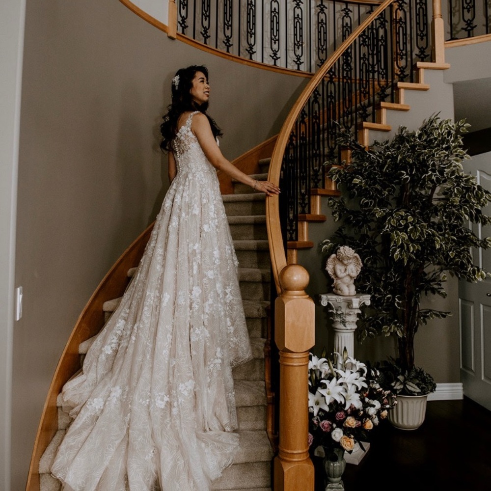 Champagne wedding dress with ivory embroidery